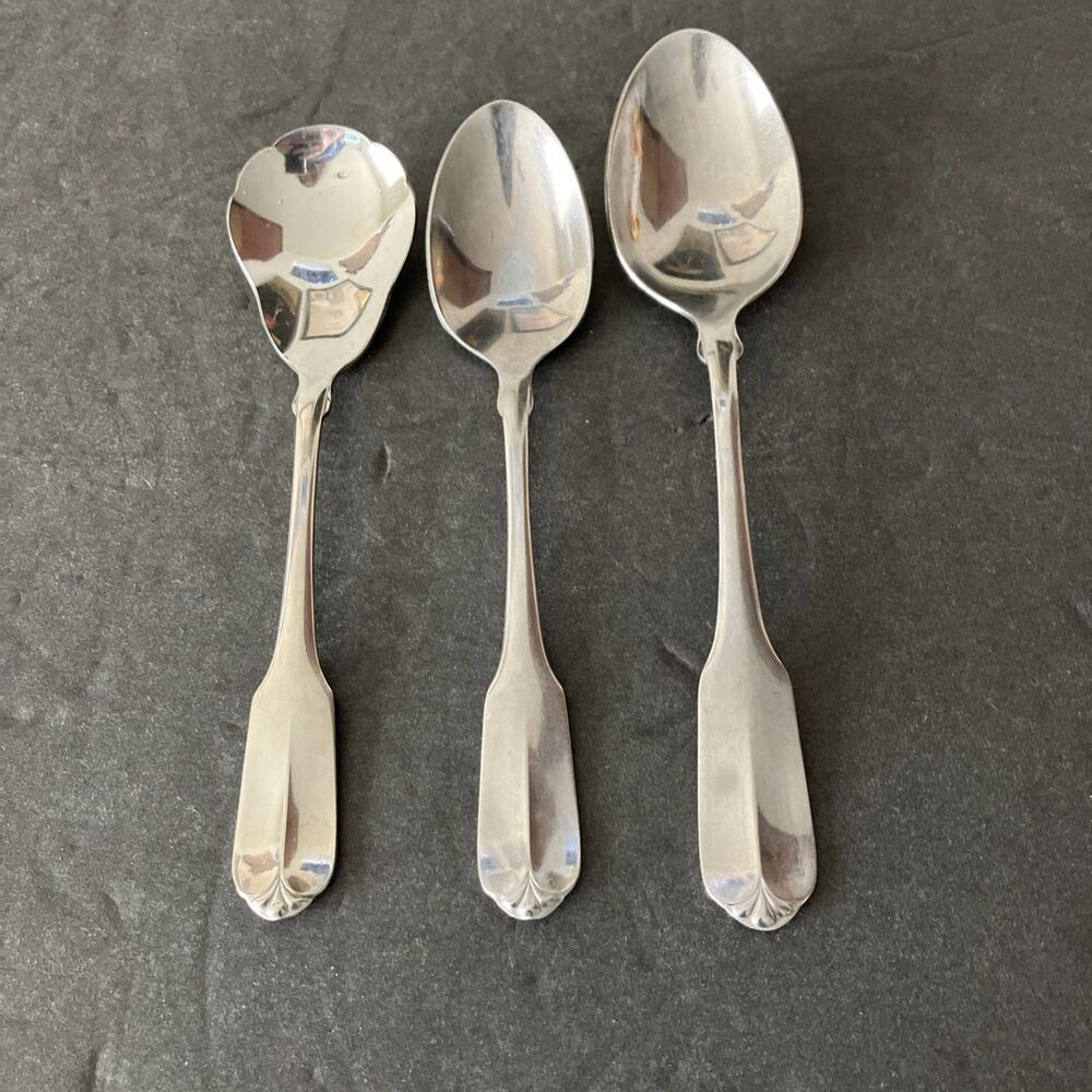 3 Oneida Wm A Rogers Gloria Montclair Stainless Spoons Sugar, Place & Teaspoon